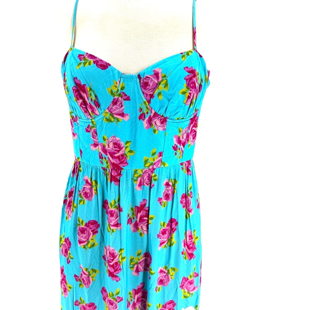 Betsey Johnson Ava Corset Midi Dress Women's 10 Blue Floral Tiered Spring Summer - Picture 3 of 12